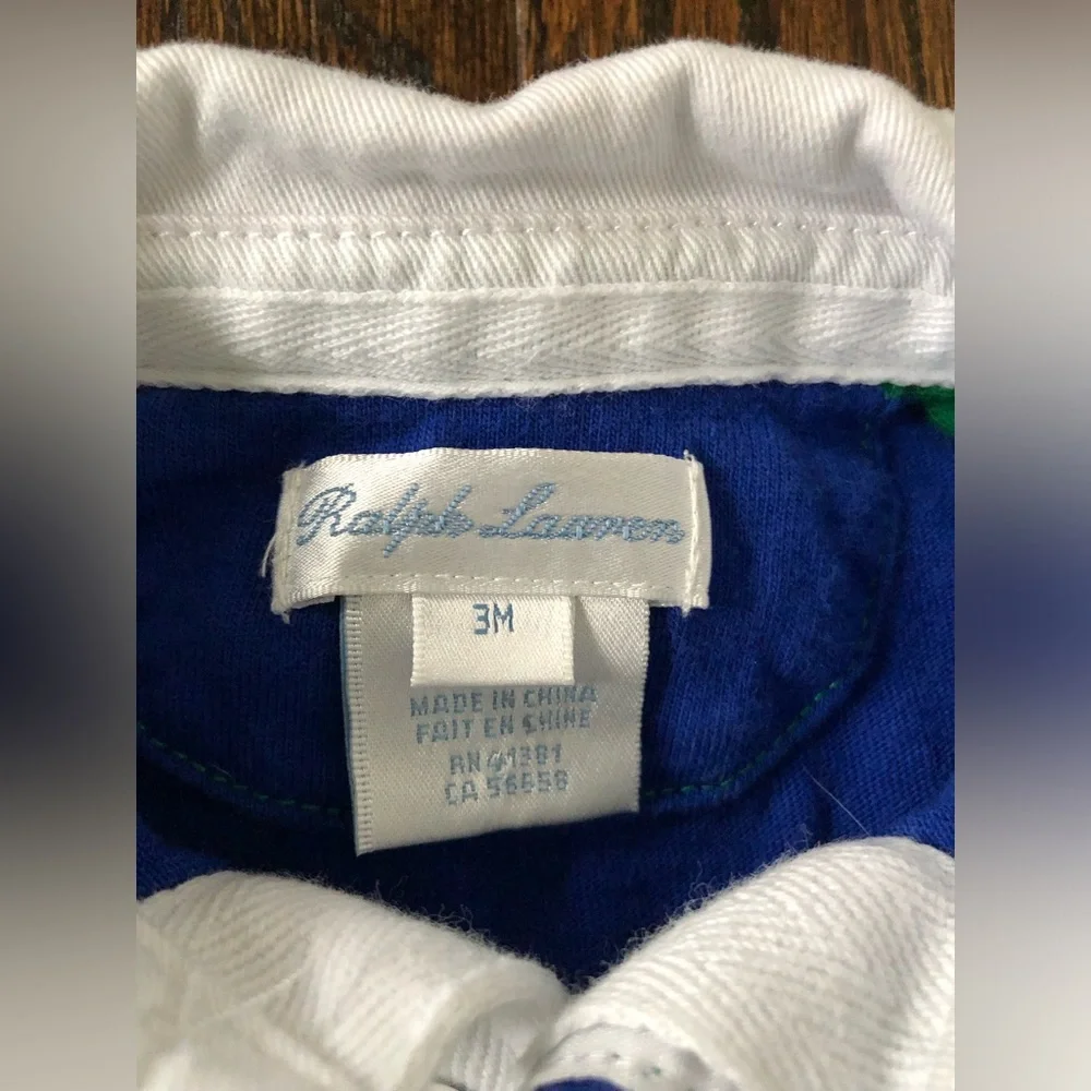 Ralph Lauren Boys 3M Green/Blue Stripe Rugby Collared Polo Long-Sleeve One Piece